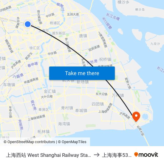 上海西站 West Shanghai Railway Station to 上海海事53楼 map
