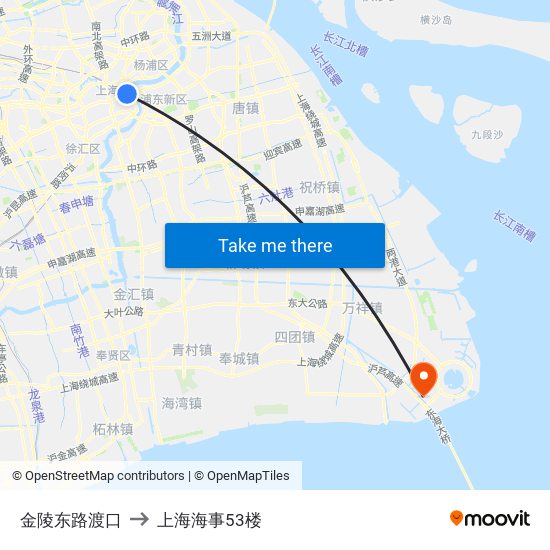 金陵东路渡口 to 上海海事53楼 map
