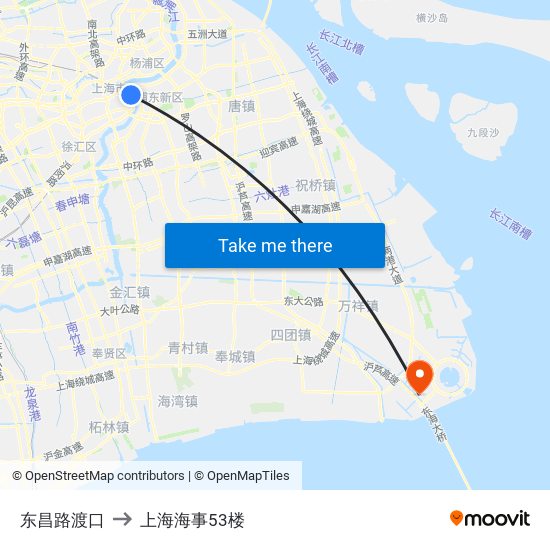 东昌路渡口 to 上海海事53楼 map