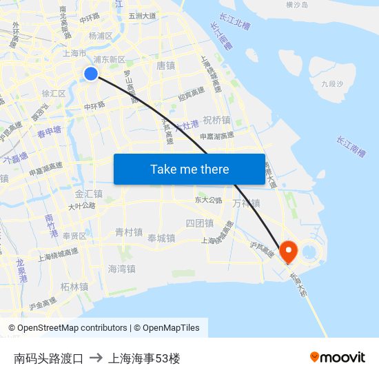 南码头路渡口 to 上海海事53楼 map