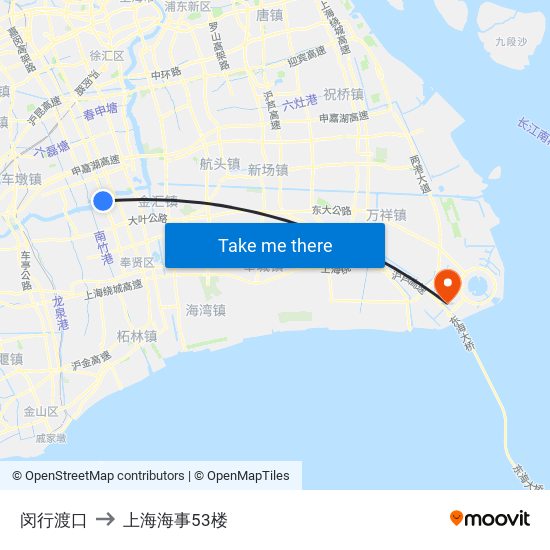 闵行渡口 to 上海海事53楼 map