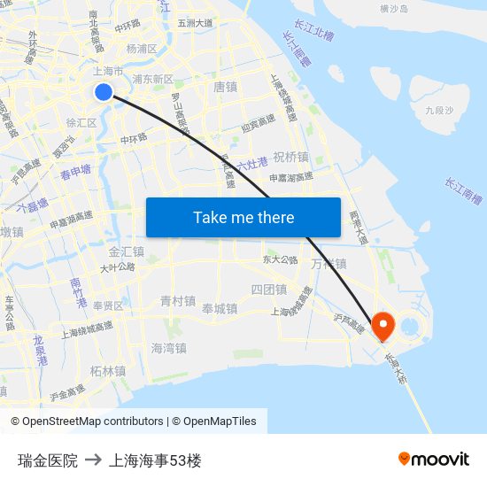 瑞金医院 to 上海海事53楼 map