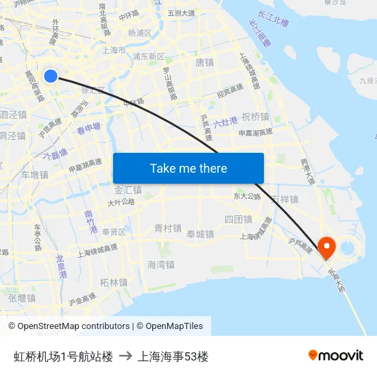 虹桥机场1号航站楼 to 上海海事53楼 map