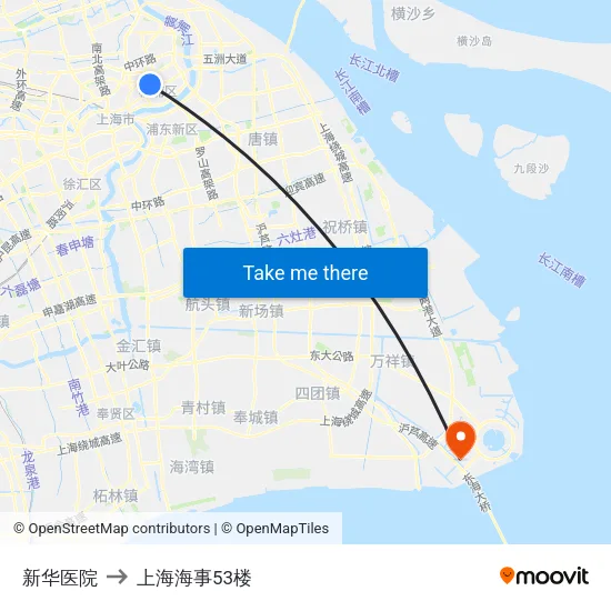 新华医院 to 上海海事53楼 map