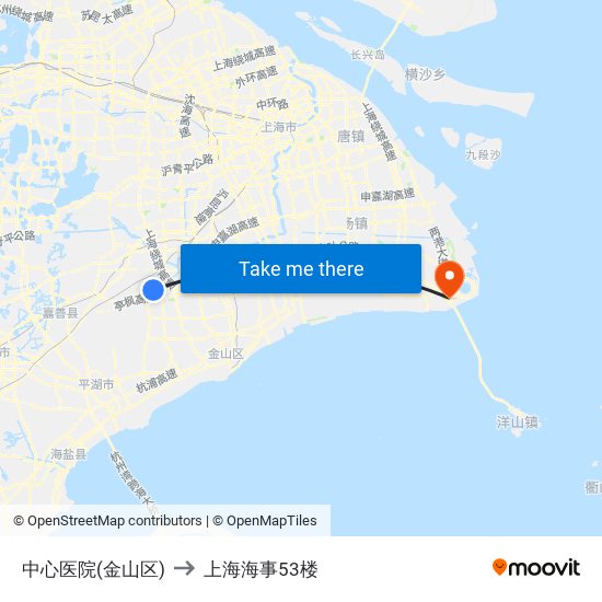 中心医院(金山区) to 上海海事53楼 map