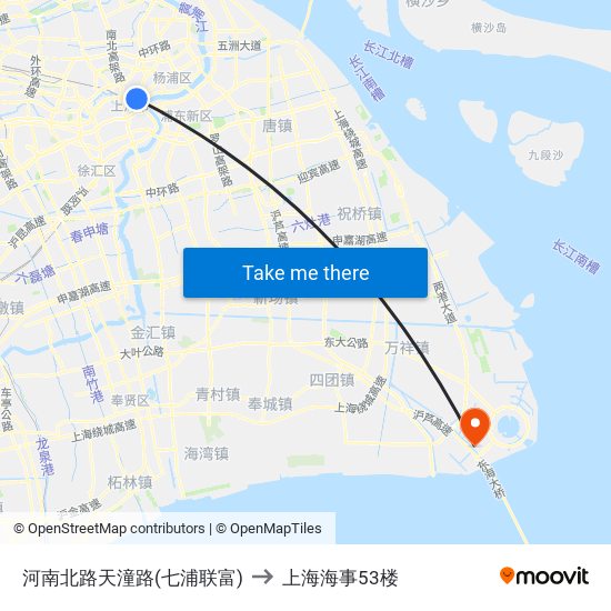 河南北路天潼路(七浦联富) to 上海海事53楼 map