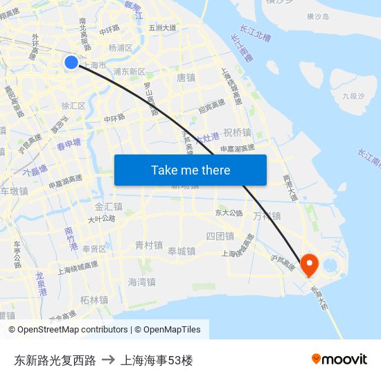 东新路光复西路 to 上海海事53楼 map