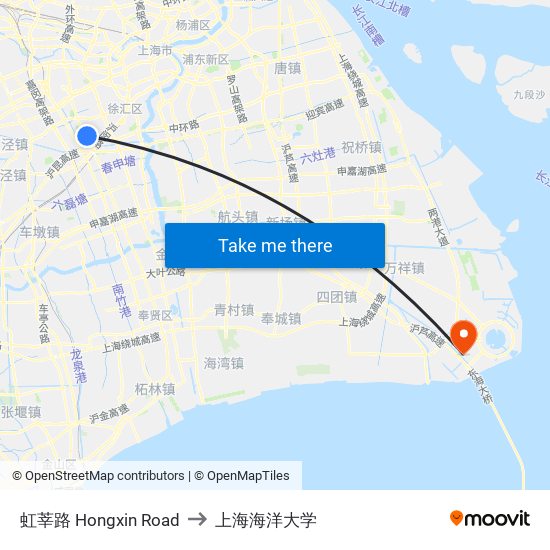 虹莘路 Hongxin Road to 上海海洋大学 map