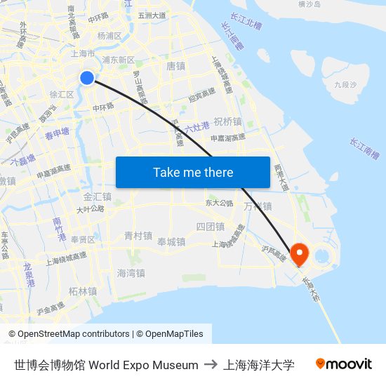 世博会博物馆 World Expo Museum to 上海海洋大学 map