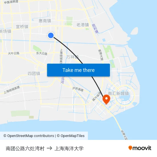 南团公路六灶湾村 to 上海海洋大学 map