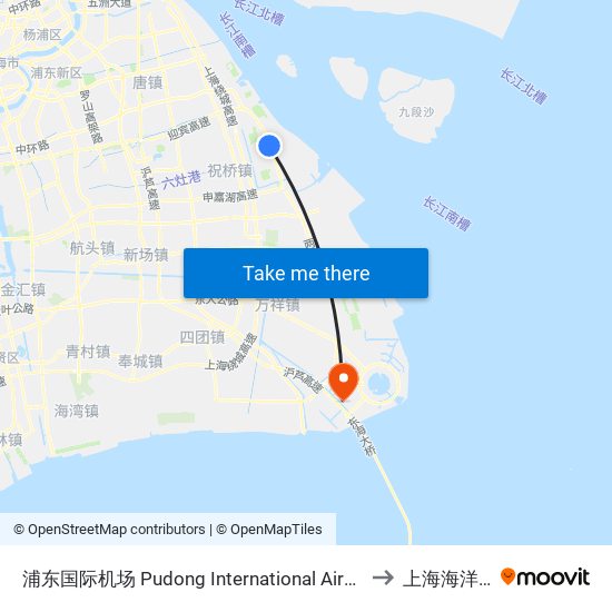 浦东国际机场 Pudong International Airport (Maglev) to 上海海洋大学 map
