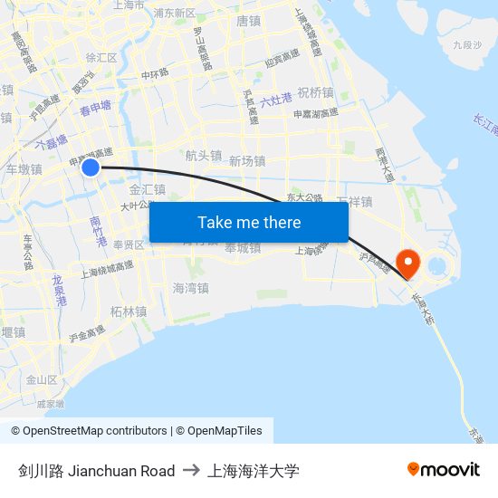 剑川路 Jianchuan Road to 上海海洋大学 map