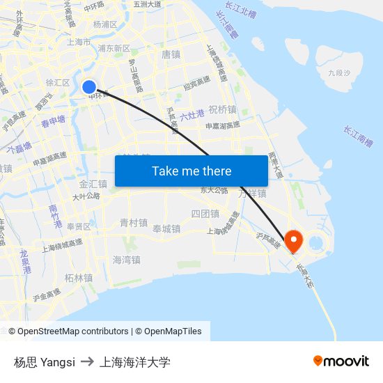 杨思 Yangsi to 上海海洋大学 map
