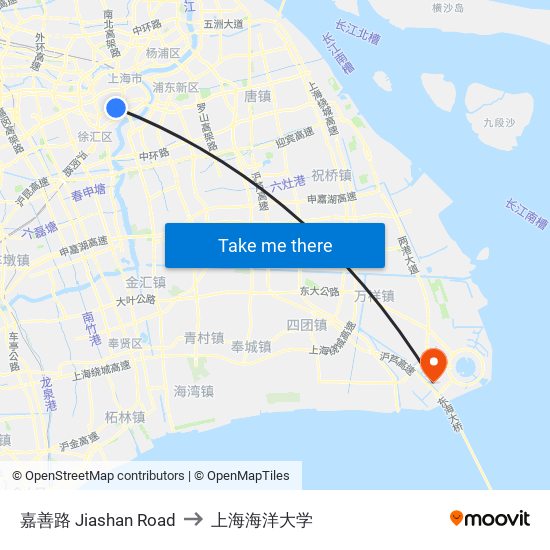 嘉善路 Jiashan Road to 上海海洋大学 map