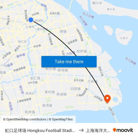 虹口足球场 Hongkou Football Stadium to 上海海洋大学 map