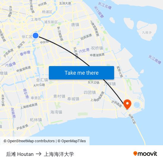 后滩 Houtan to 上海海洋大学 map