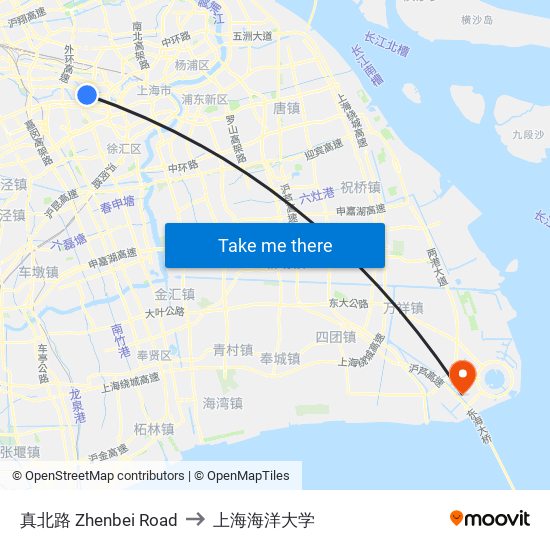 真北路 Zhenbei Road to 上海海洋大学 map