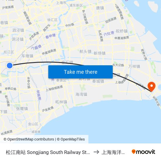 松江南站 Songjiang South Railway Station to 上海海洋大学 map