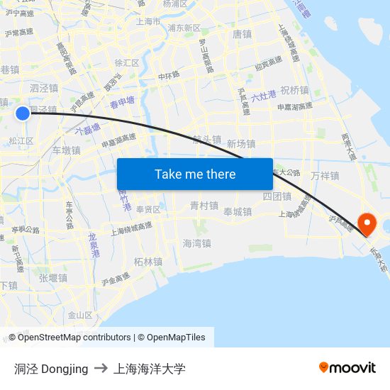 洞泾 Dongjing to 上海海洋大学 map