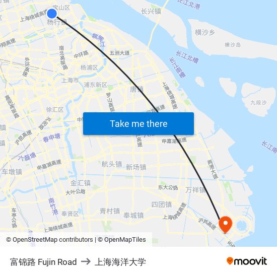 富锦路 Fujin Road to 上海海洋大学 map