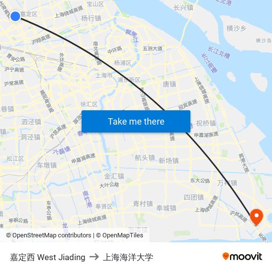 嘉定西 West Jiading to 上海海洋大学 map