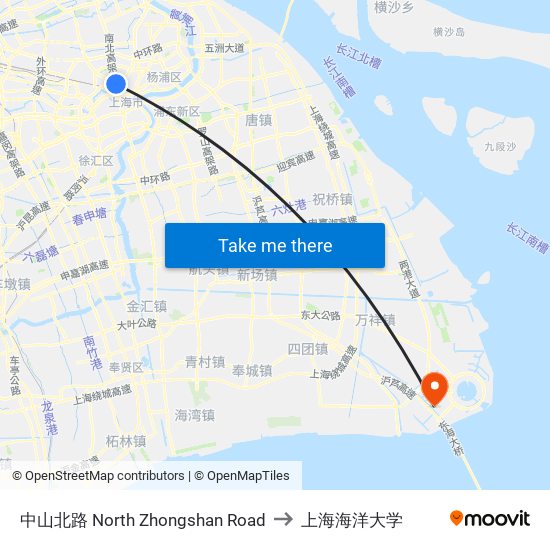 中山北路 North Zhongshan Road to 上海海洋大学 map