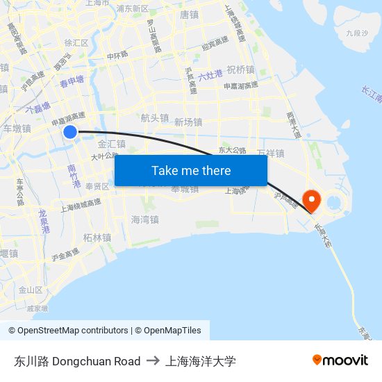 东川路 Dongchuan Road to 上海海洋大学 map
