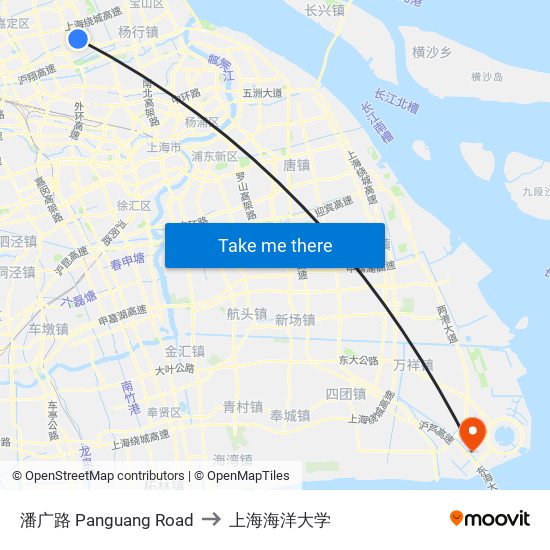 潘广路 Panguang Road to 上海海洋大学 map