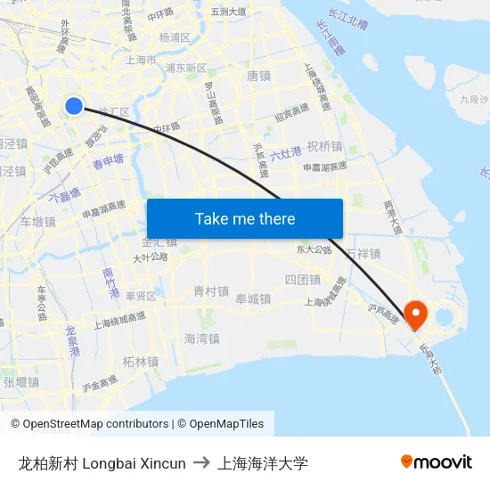 龙柏新村 Longbai Xincun to 上海海洋大学 map