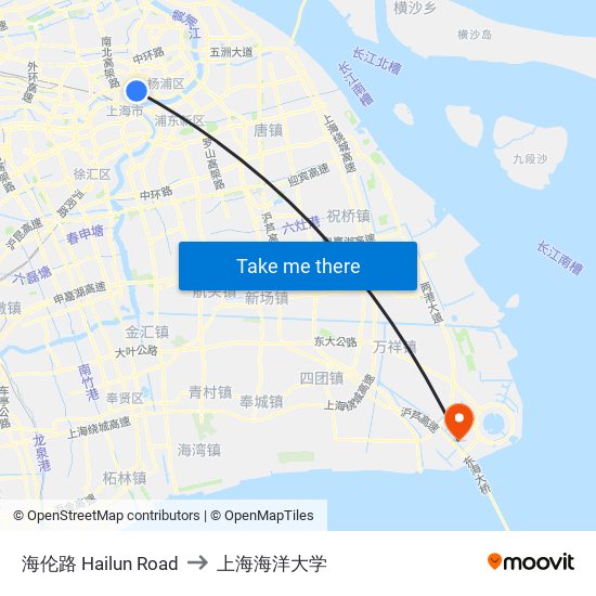 海伦路 Hailun Road to 上海海洋大学 map