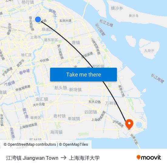 江湾镇 Jiangwan Town to 上海海洋大学 map
