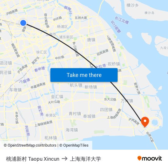 桃浦新村 Taopu Xincun to 上海海洋大学 map