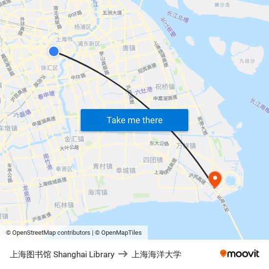 上海图书馆 Shanghai Library to 上海海洋大学 map