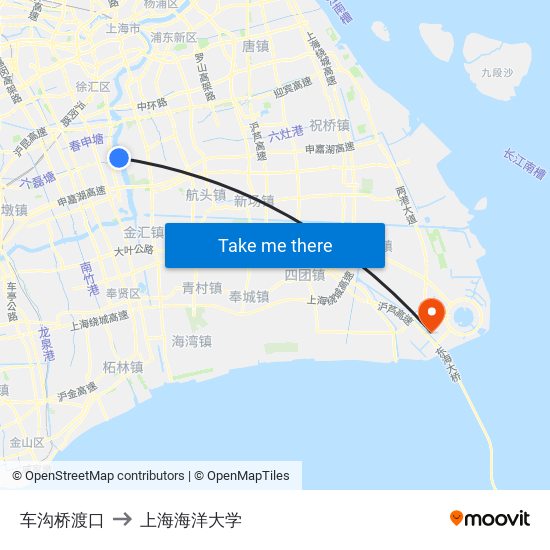 车沟桥渡口 to 上海海洋大学 map
