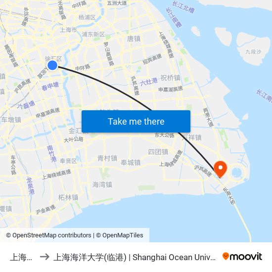 上海南站 to 上海海洋大学(临港) | Shanghai Ocean University(Lingang) map