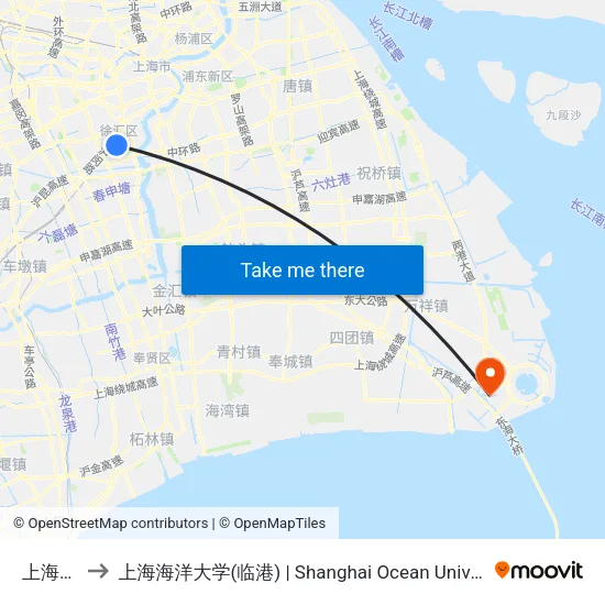 上海南站 to 上海海洋大学(临港) | Shanghai Ocean University(Lingang) map