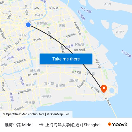 淮海中路 Middle Huaihai Road to 上海海洋大学(临港) | Shanghai Ocean University(Lingang) map