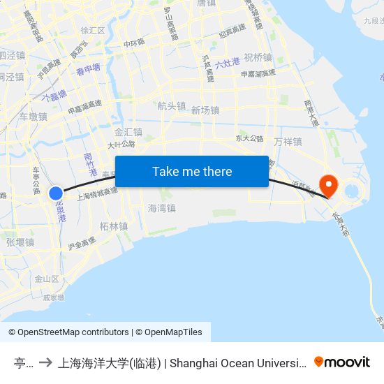 亭林 to 上海海洋大学(临港) | Shanghai Ocean University(Lingang) map