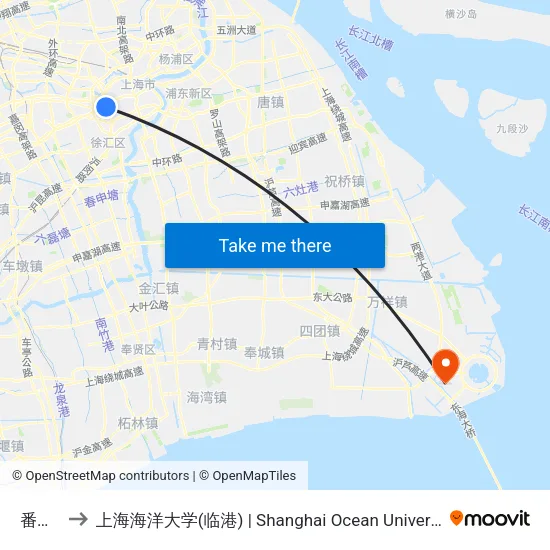 番禺路 to 上海海洋大学(临港) | Shanghai Ocean University(Lingang) map