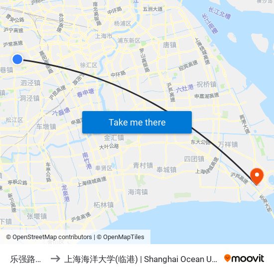 乐强路尚泰路 to 上海海洋大学(临港) | Shanghai Ocean University(Lingang) map