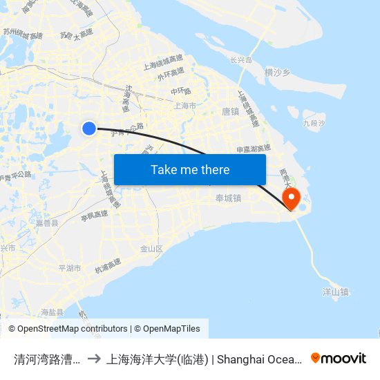 清河湾路漕盈路(西) to 上海海洋大学(临港) | Shanghai Ocean University(Lingang) map