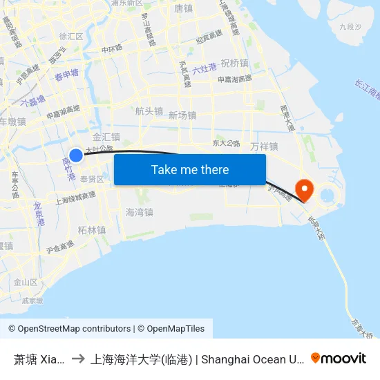 萧塘 Xiaotang to 上海海洋大学(临港) | Shanghai Ocean University(Lingang) map