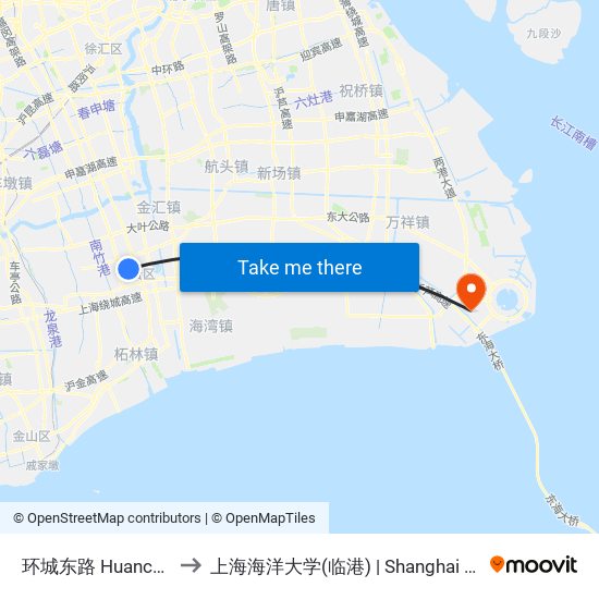 环城东路 Huanchengdong Road to 上海海洋大学(临港) | Shanghai Ocean University(Lingang) map
