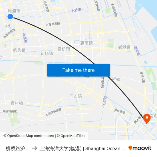 横桥路沪南公路 to 上海海洋大学(临港) | Shanghai Ocean University(Lingang) map