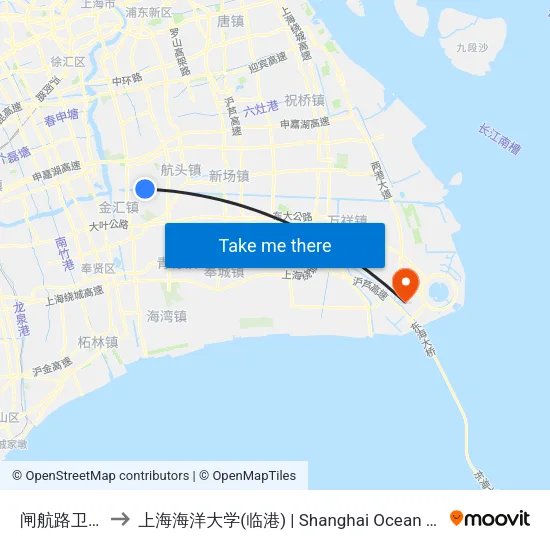 闸航路卫生中心 to 上海海洋大学(临港) | Shanghai Ocean University(Lingang) map