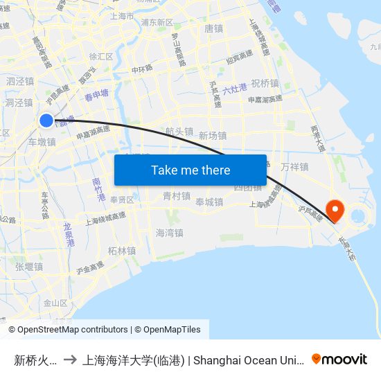 新桥火车站 to 上海海洋大学(临港) | Shanghai Ocean University(Lingang) map