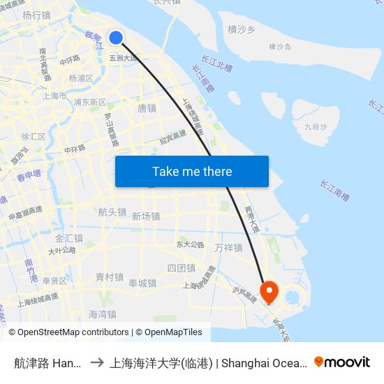 航津路 Hangjin Road to 上海海洋大学(临港) | Shanghai Ocean University(Lingang) map