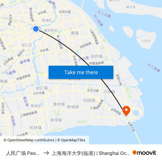 人民广场 People's Square to 上海海洋大学(临港) | Shanghai Ocean University(Lingang) map