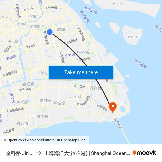金科路 Jinke Road to 上海海洋大学(临港) | Shanghai Ocean University(Lingang) map