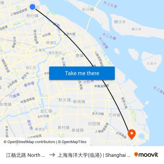 江杨北路 North Jiangyang Road to 上海海洋大学(临港) | Shanghai Ocean University(Lingang) map